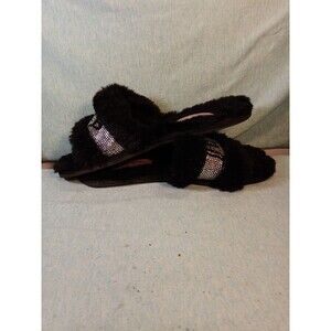 JUICY COUTURE FAUX FUR SLIDE SLIPPERS Black WOMENS SZ 7M